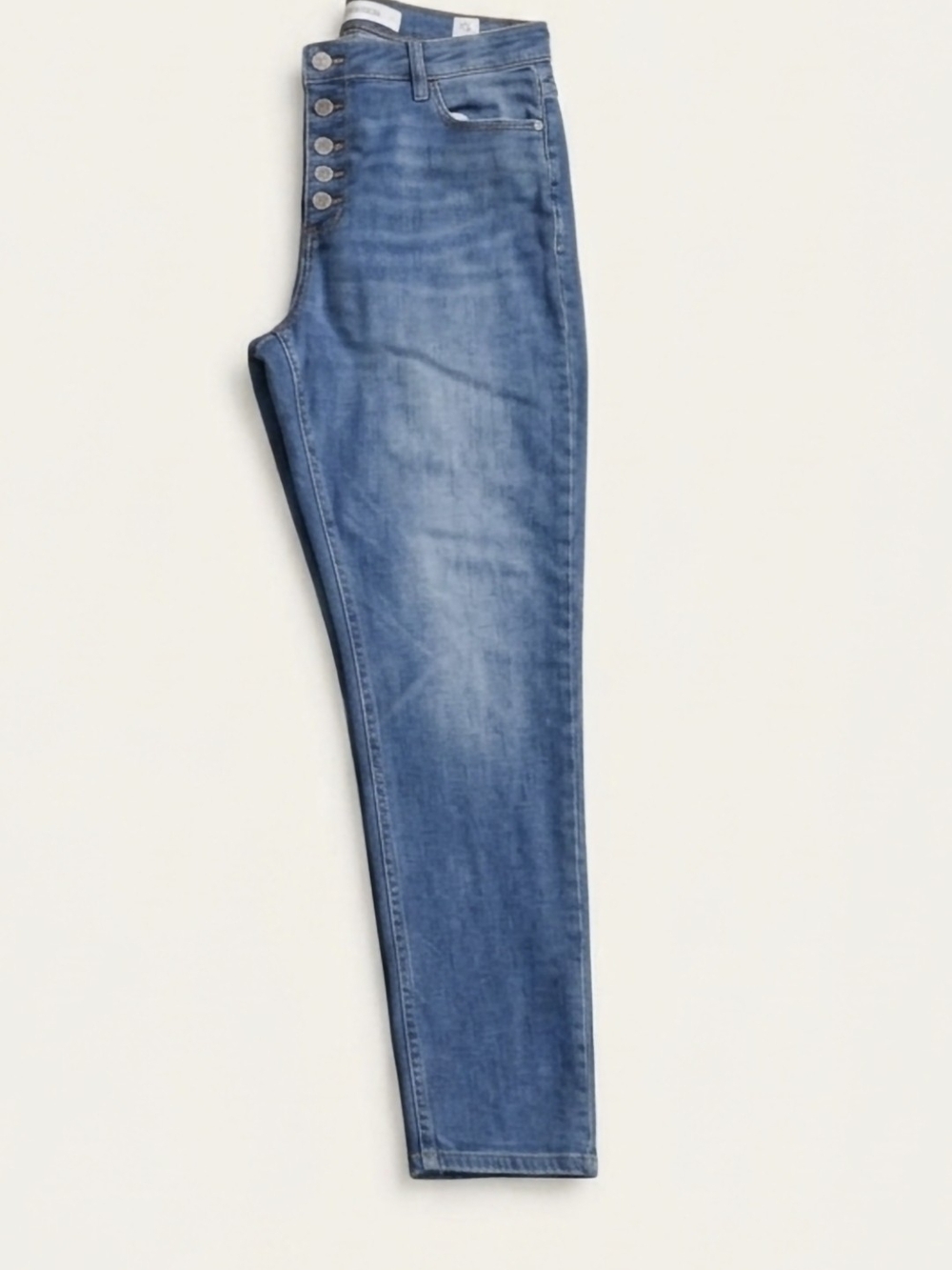 High Rise Button-Fly Medium Wash Denim Jeans - Size 14/15